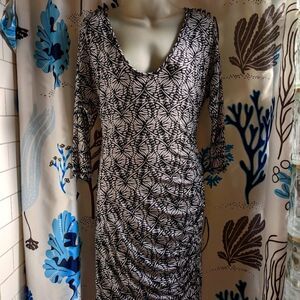 Banana Republic Scoop Neck Black + White Dress Butterfly Wing Print Size S